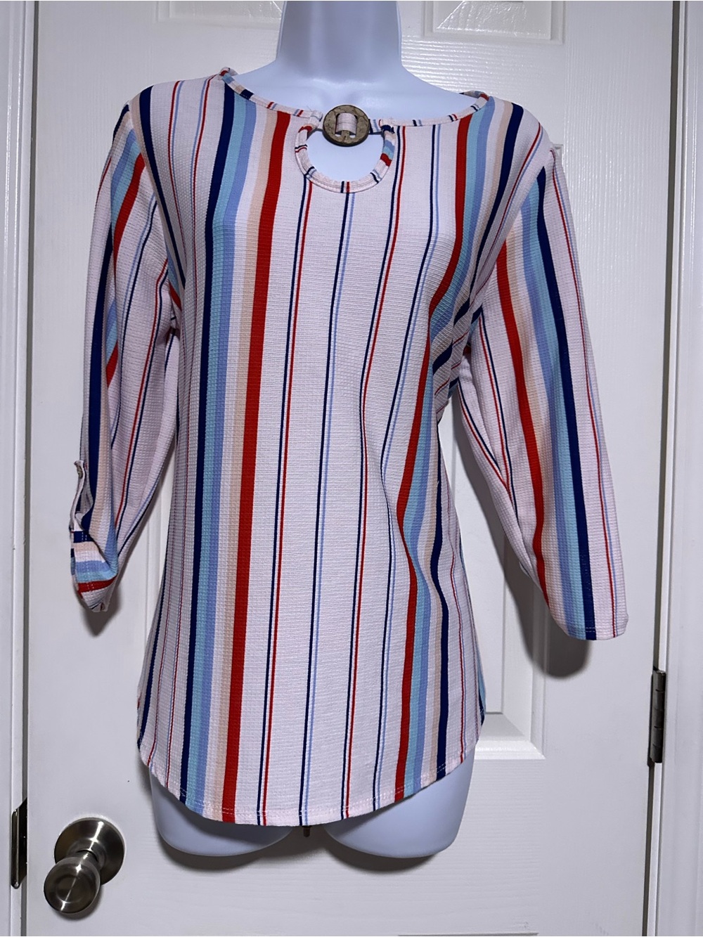 Women’s Red White & Blue Striped Keyhole Tunic with Multi-Color Accents
